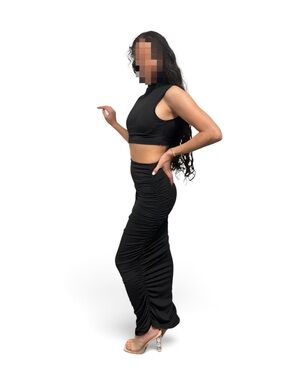 ✨ SHEIN BAE Black 2PC Set | Crop Top + Ruched Skirt S NWT ✨